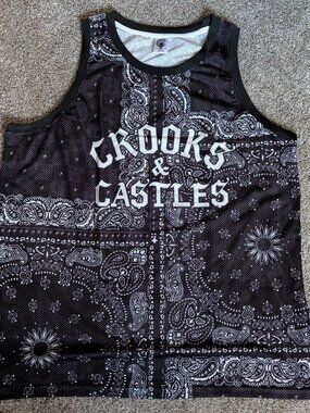 Crooks & Castles 5XL Black/White Paisley Basketball Jersey-Perferated Big & Tall